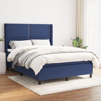 vidaXL Cama Box Spring Con Colch&oacute;n Tela Azul 140x190 Cm Vidaxl