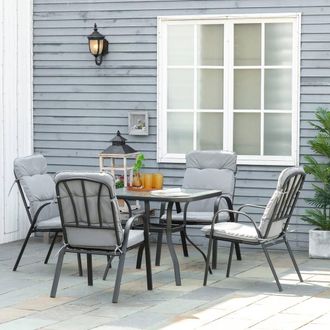 OUTSUNNY Garden Dining Set, Glass Table w/ Umbrella Hole in Black