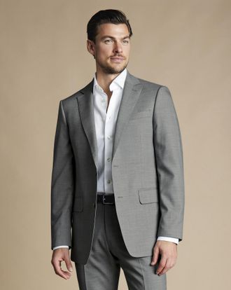 CHARLES TYRWHITT Ultimate Performance Sharkskin Suit Wool Jacket - Grey Size 36R Regular by Charles Tyrwhitt