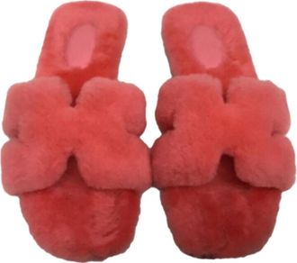 Herm&egrave;s Pink Shearling Oran Sandals Size 39