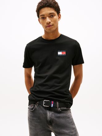 Tommy Jeans T-Shirt TOMMY JEANS TJM SLIM ESSENTIAL FLAG TEE EXT, Herren, Gr. XXL, schwarz, Single Jersey, Obermaterial: 100% Baumwolle, slim fit normal, Rundhals,