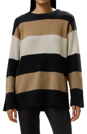 LilySilk Womens Tri-colored Stripe Cashmere Sweater in Black&camel&beige at Nordstrom, Size Small