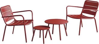 Vente-Unique Conjunto de jard&iacute;n de metal - 2 sillones bajos apilables y mesas nido - Rojo - MIRMANDE de MYLIA