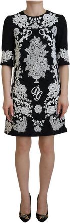 Dolce & Gabbana Stijlvolle Zwarte A-Lijn Mini Jurk met Kant - Dames - Korte kleedjes - Veelkleurig - M - Kleedjes