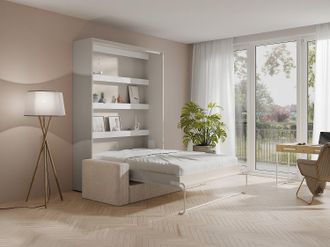 Vente-Unique Letto estraibile 140 x 200 cm Apertura verticale manuale Con LED Beige + Materasso + Divano - RAPILI