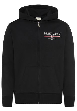 GANT Kapuzensweatjacke GANT GRAPHIC FULL ZIP HOODIE, Herren, Gr. L, schwarz, Sweatware, Obermaterial: 80% Baumwolle, 20% Polyester, regular fit, Rippb&uuml;ndch