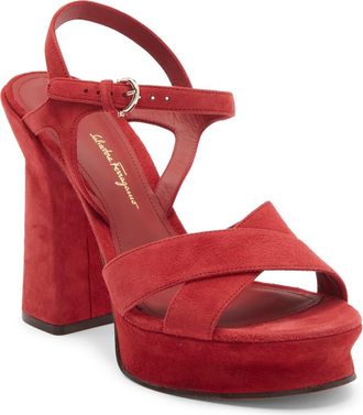 Ferragamo Sonya Ankle Strap Platform Sandal in Rust at Nordstrom Rack, Size 10.5