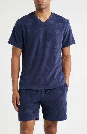 Majestic International Shadow Hibiscus Short Sleeve V-Neck T-Shirt in Navy Hibiscus at Nordstrom, Size Xx-Large