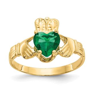 Diamond2Deal 14k Yellow Gold Green Cubic Zirconia Claddagh Ring