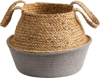 Nearly Natural 14-in Boho Chic Handmade Cotton & Jute Gray Woven Basket Planter in Beige at Nordstrom