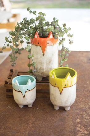Kalalou Set Of Three Ceramic Fox Planters