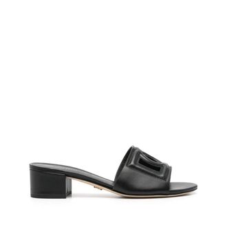 Dolce & Gabbana Zwarte Leren Instap Blokhak Schoenen - Dames - Muiltjes - Zwart - 37 EU - Leer - Schoenen