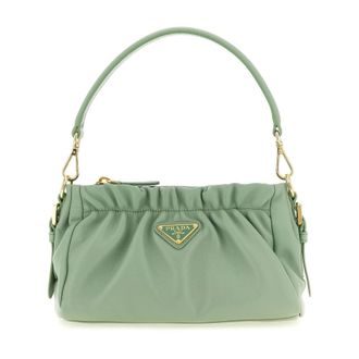 Prada Gekreukelde Nappa Leren Schoudertas - Dames - Tassen - Groen - Maat: ONE Size Leer