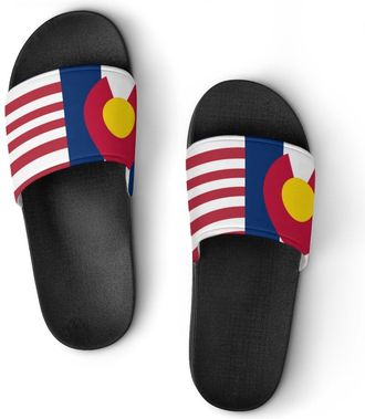 Generic US And Colorado State Flag Shower Shoes Slipper for Women Men Beach Slippers Quick Drying Non Slip Open-Toe Sandals