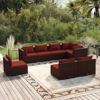 vidaXL Set Sof&aacute;s De Jard&iacute;n 8 Piezas Y Cojines Rat&aacute;n Sint&eacute;tico Marr&oacute;n Vidaxl