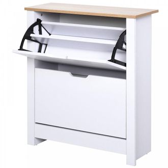 HOMCOM Narrow Shoe Cabinet - Space Saving Shoe Storage Cabinet with 2 Flip Drawers and Adjustable Shelves for 12 Pairs of Shoes for Hallways and Livin