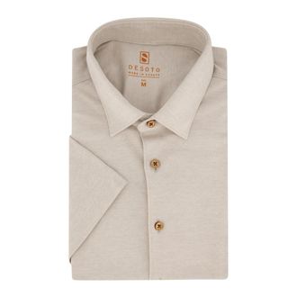 DeSoto Beige Business Overhemd Slim Fit - Heren - Korte mouwen Overhemden - Beige - L - Katoen - Overhemden