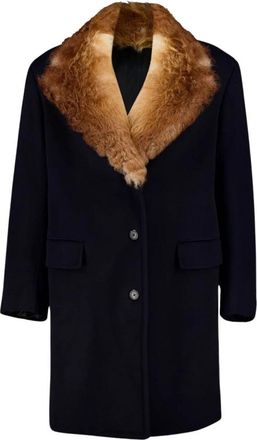 Prada Wollen jas met shearling kraag - Dames - Mantel - Blauw - S - Wol - Jassen