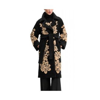 Farm Rio Jacquard-fleece jas met ceintuur - Dames - Jas met riem - Zwart - XS - Wol - Jassen