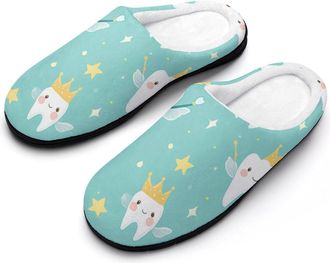 Generic Cute Tooth With Wings Mens Slippers Slip On Comfortable Fleece Cotton House Shoes Winter