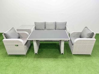Fimous Outdoor Rattan Garden Furniture Dining Set 5-seater with Side Table in Light Grey