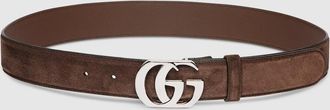 Gucci Cut GG Marmont Belt, Brown, Suede