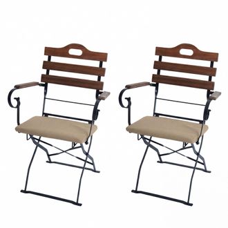 Hhg [nunca Usado] Juego De 2 Sillas De Jard&iacute;n Hhg-122, Silla Plegable, Silla De Jard&iacute;n, Calidad Gastron&oacute;mica, Acacia, Marr&oacute;n Claro, Tapizado Color Arena