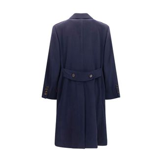 Brunello Cucinelli Double-Breasted Merino Wool Coat - Navy