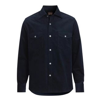 Oscar Jacobson Corduroy Skjorte - Heren - Casual Overhemden - Blauw - 2XL - Katoen - Overhemden