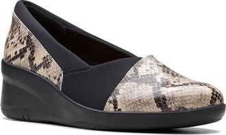 Clarks Suttyn Walk Snake-Embossed Leather Wedge Slip-On