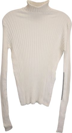 Victoria Beckham Turtleneck Long-Sleeve Ribbed-Knit Sweater in White Wool