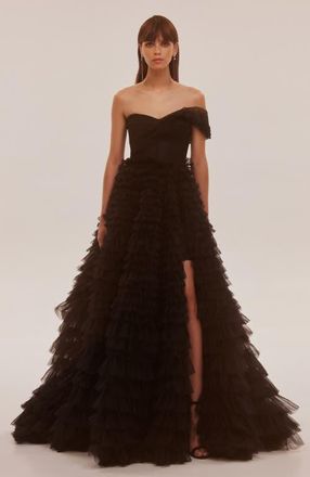 Milla One-Shoulder Layered Tulle Gown in Black for Formal Occasions at Nordstrom, Size 2