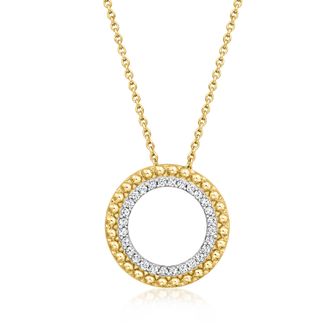 Ross-Simons Diamond Beaded-Edge Circle Pendant Necklace in 18kt Gold Over Sterling