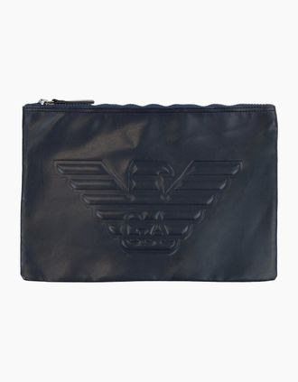 Emporio Armani Mens Emporio Armani Logo Leather Wash Bag Navy - Size: OS