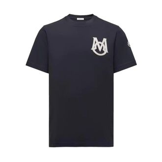Moncler Branded Cotton T-Shirt - male - Moncler - T-Shirts - Blue - 2XL - Tops