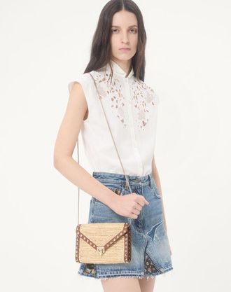 Valentino Garavani Mini Borsa A Tracolla Rockstud In Rafia Donna NATURALE/SELLERIA UNI
