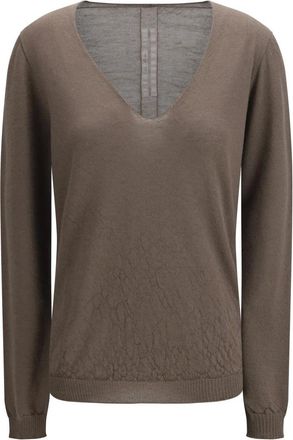 Rick Owens Temple Extreme Trui Met V-hals - Dames - Truien - Bruin - Maat: M Wol