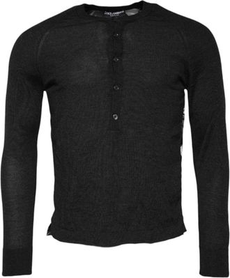 Dolce & Gabbana Zwarte Palmbladprint Gebreide Trui - Heren - Cashmere truien - Zwart - XS - Truien & Vesten