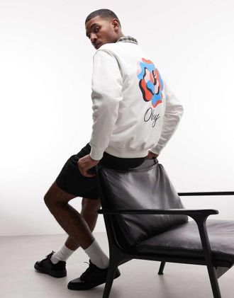 Obey Felpa bianco sporco con stampa di rose di carta e stampa sul retro