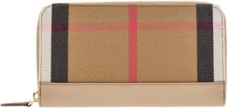 Burberry Geruite Beige Leren Portemonnee met Rits - Dames - Portefeuilles - Beige - ONE Size - Leer - Accessoires