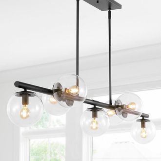 Jonathan Y Designs Luca Parisian 53 7-Light Modern Glam Iron Globe Linear LED Pendant