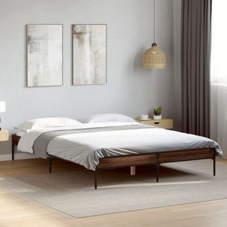 vidaXL Estructura Cama Madera Ingenier&iacute;a Metal Marr&oacute;n Roble 135x190 Cm Vidaxl