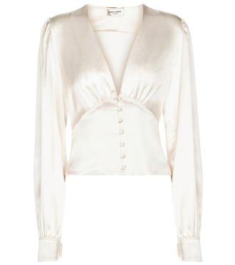 Saint Laurent Cream Silk Blouse Size XS