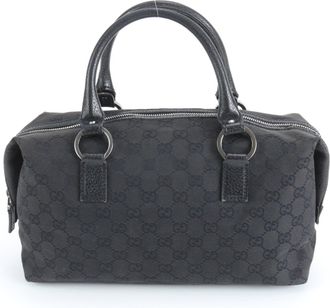 Gucci Black Leather Canvas Handbag Tote Bag (Pre-Owned)