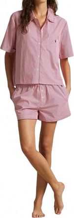 Polo Ralph Lauren Striped Cotton Shirt & Short Pajama Set In College Pink