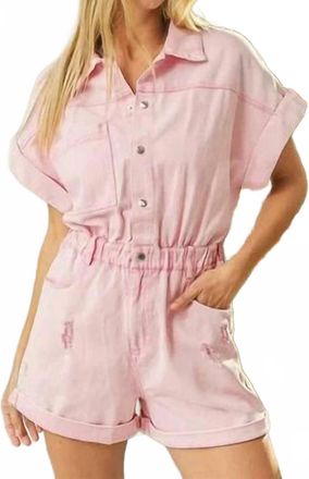 Bibi Vintage Vibes Distressed Romper In Pink