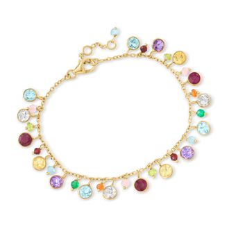 Ross-Simons Multi-Gemstone Bead Station Bracelet in 18kt Gold Over Sterling