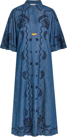 Zimmermann Aster Embroidered Denim Midi Dress - Blue - 00 (UK 6 / XS)