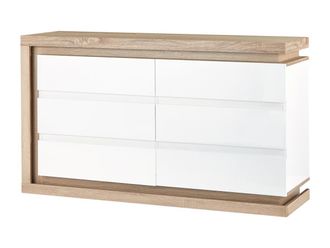 Vente-Unique Cómoda de 6 cajones - Con LEDs - MDF - Blanco lacado y natural - FLARANCIA