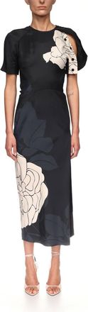 Victoria Beckham Split Hem Detail Midi Dress In Dark Navy/pale Rose